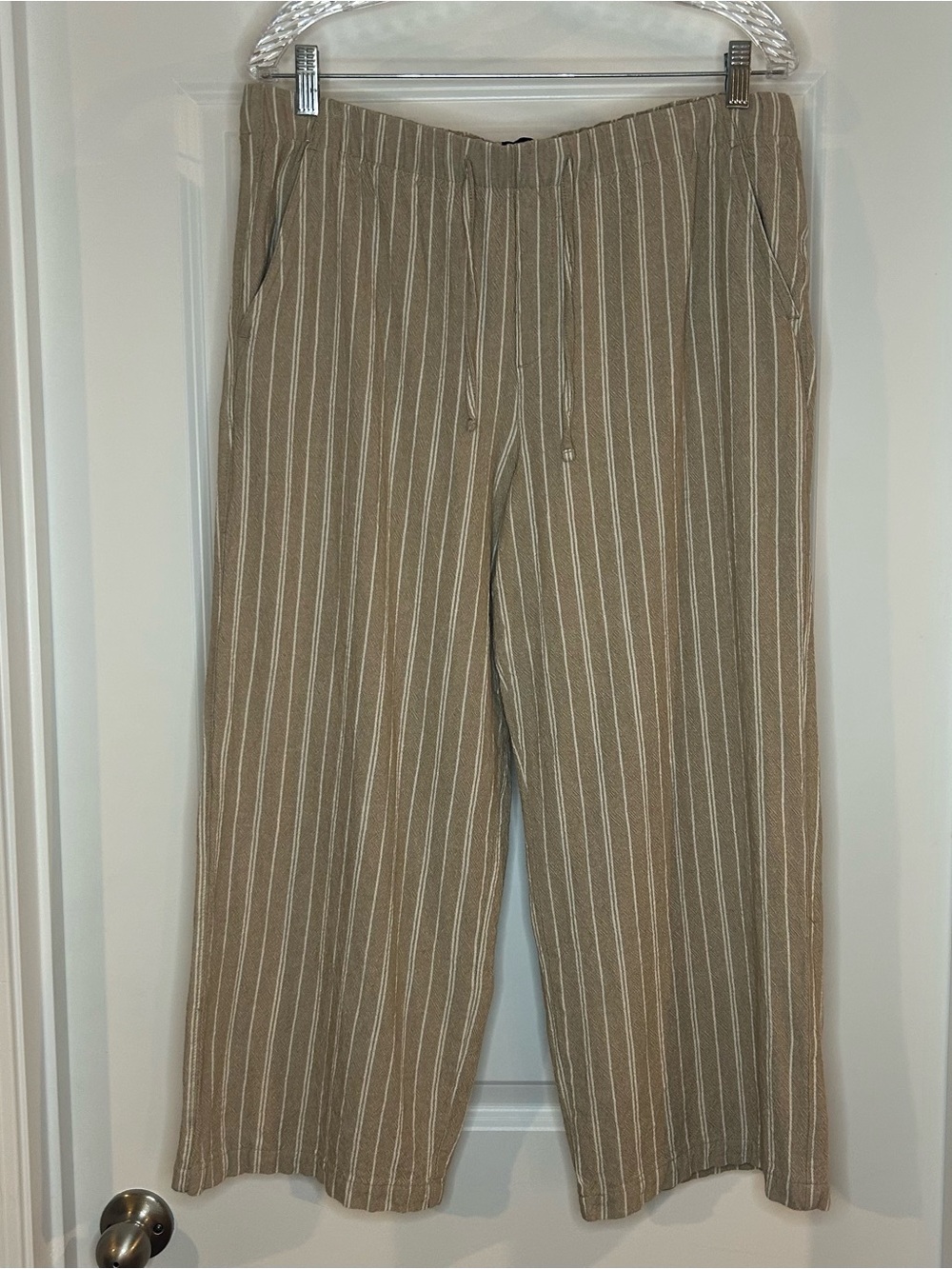 GAP Linen Blend Wide-Leg Flowy Pants - Beige & White - Women's Size Large